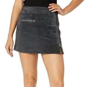 BLANK NYC Suede Leather Mini Skirt Zipper Detail Dark & Stormy Gray Sz 26 Small